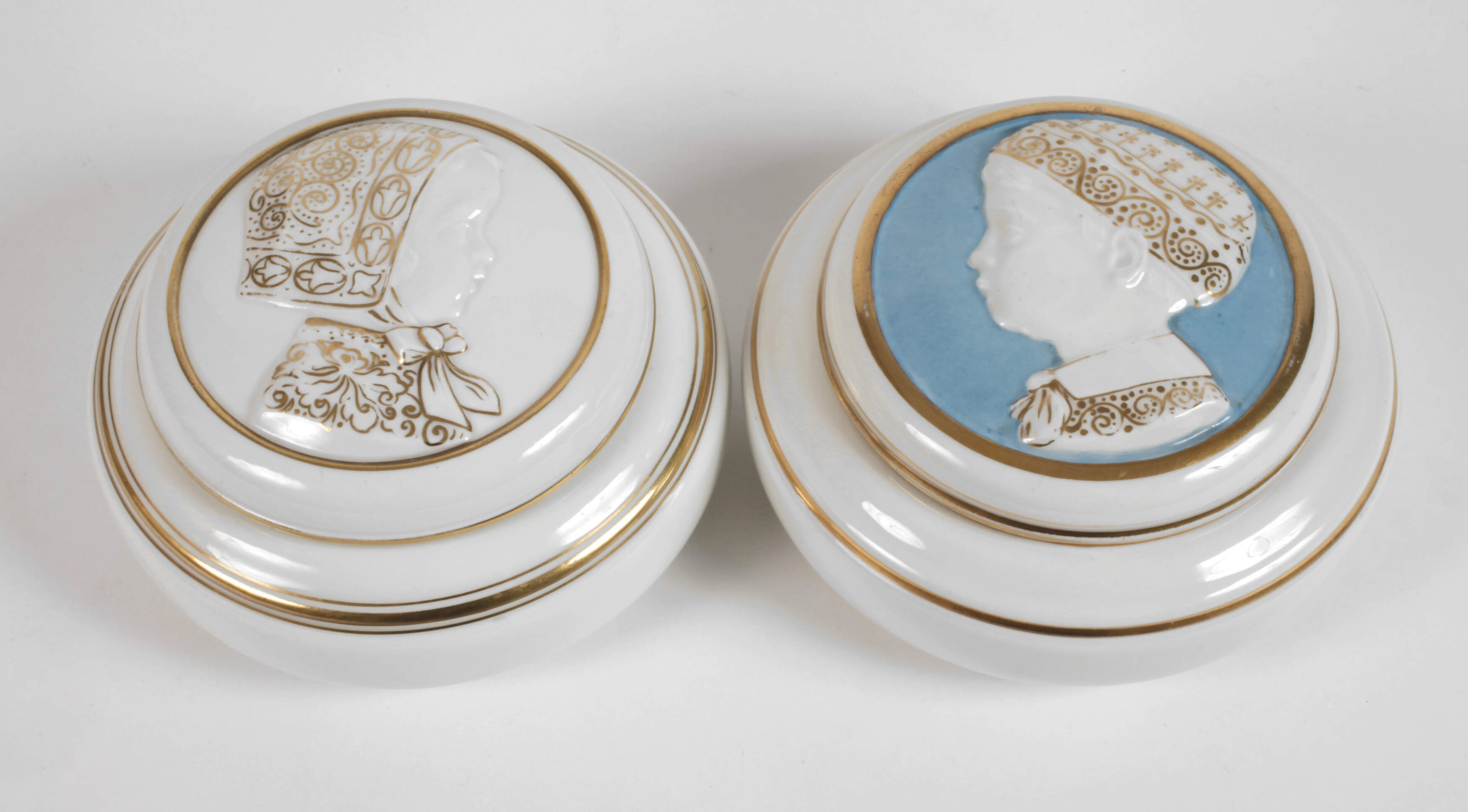 Hutschenreuther Paar Deckeldosen mit Kinderkopf