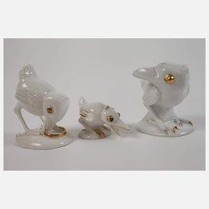 Hutschenreuther große Papageiengruppe und Miniatur-Raben