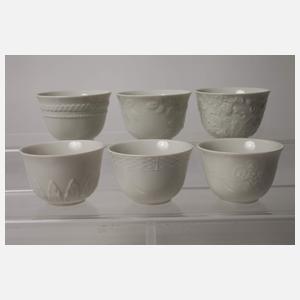Meissen sechs Jubiläums-Koppchen mit Untertassen