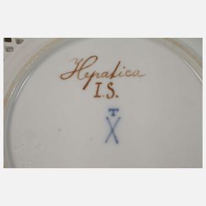 Potschappel vier Prunkteller im Flora-danica-Stil