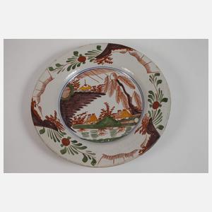 Teller und Deckeldose Fayence