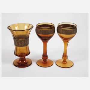 Moser Karlsbad zwei Gläser und eine Vase