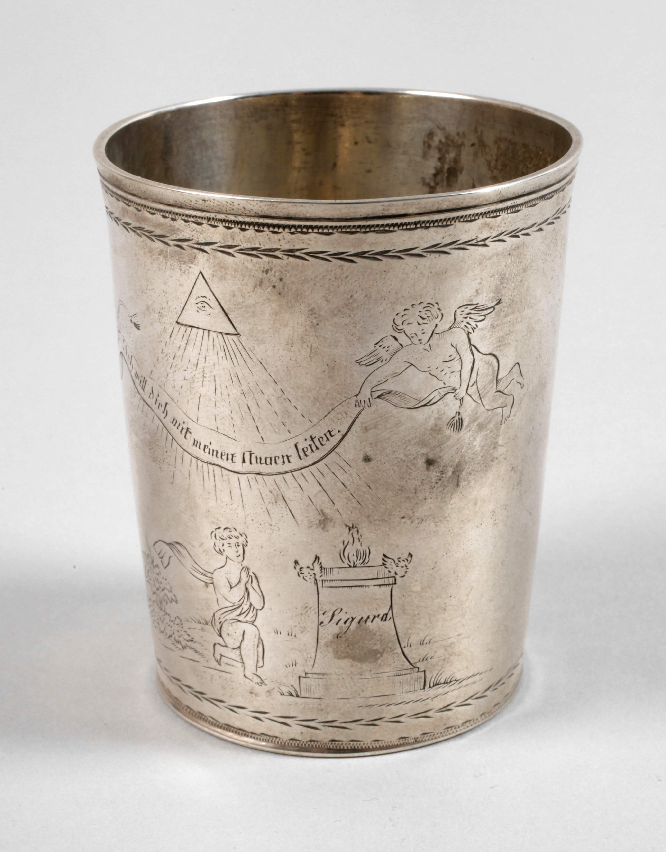 Augsburger Silberbecher mit Freimaurermotiv