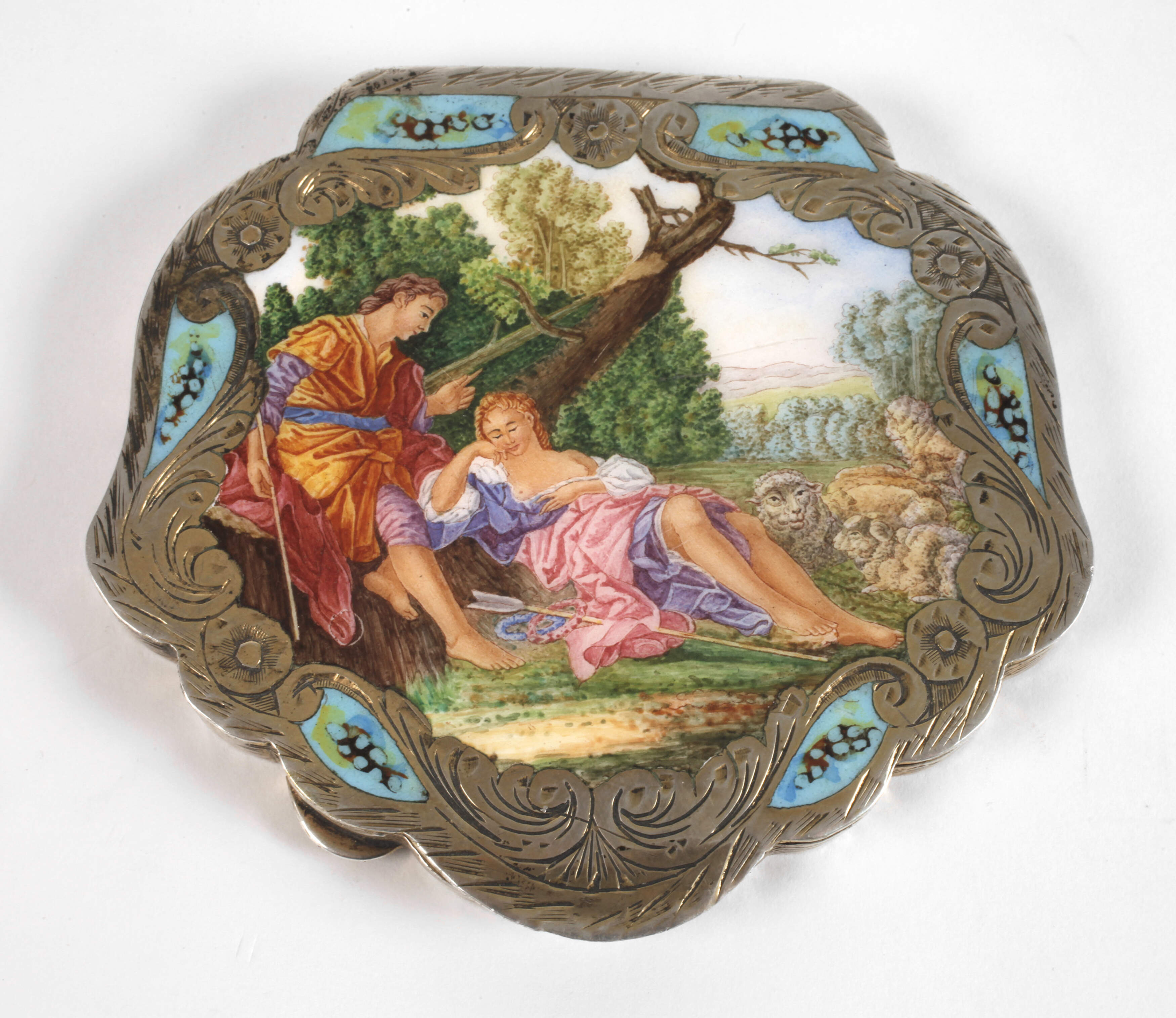 Silberdose mit Emaillemalerei