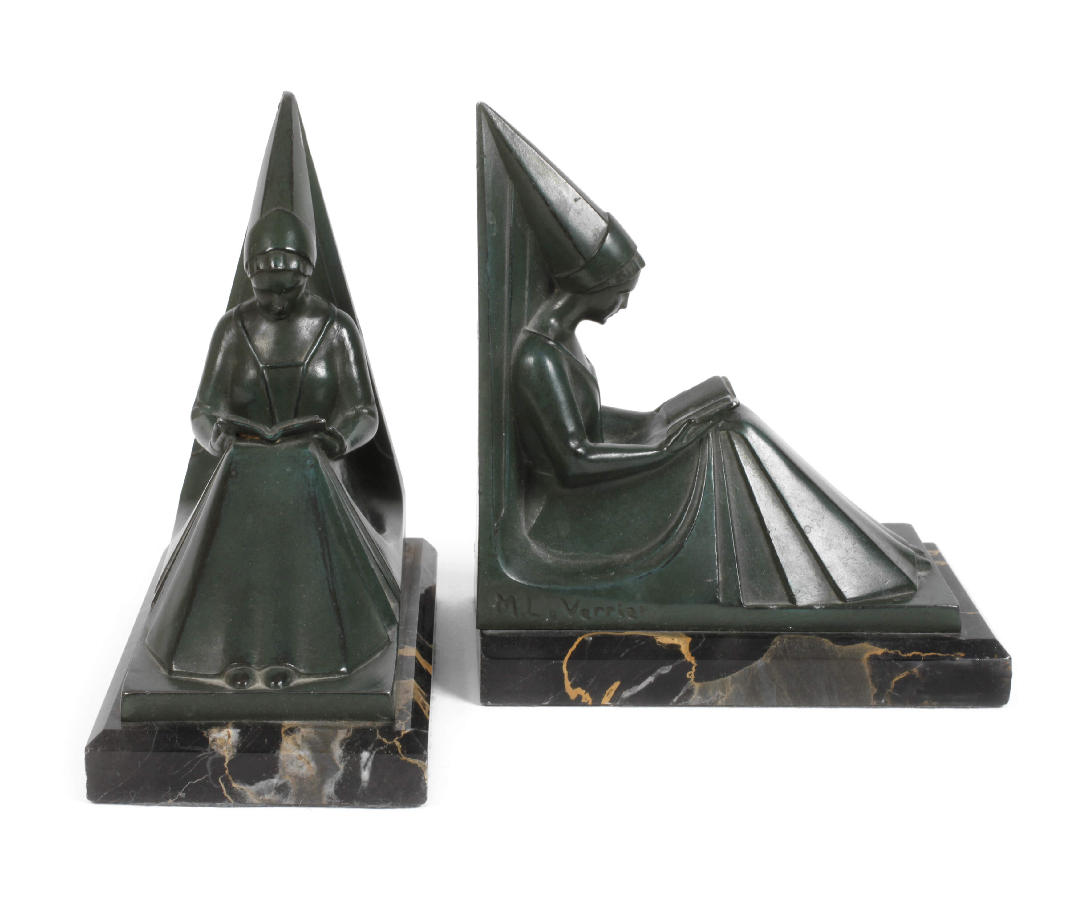 Max le Verrier, Paar Buchstützen Art déco