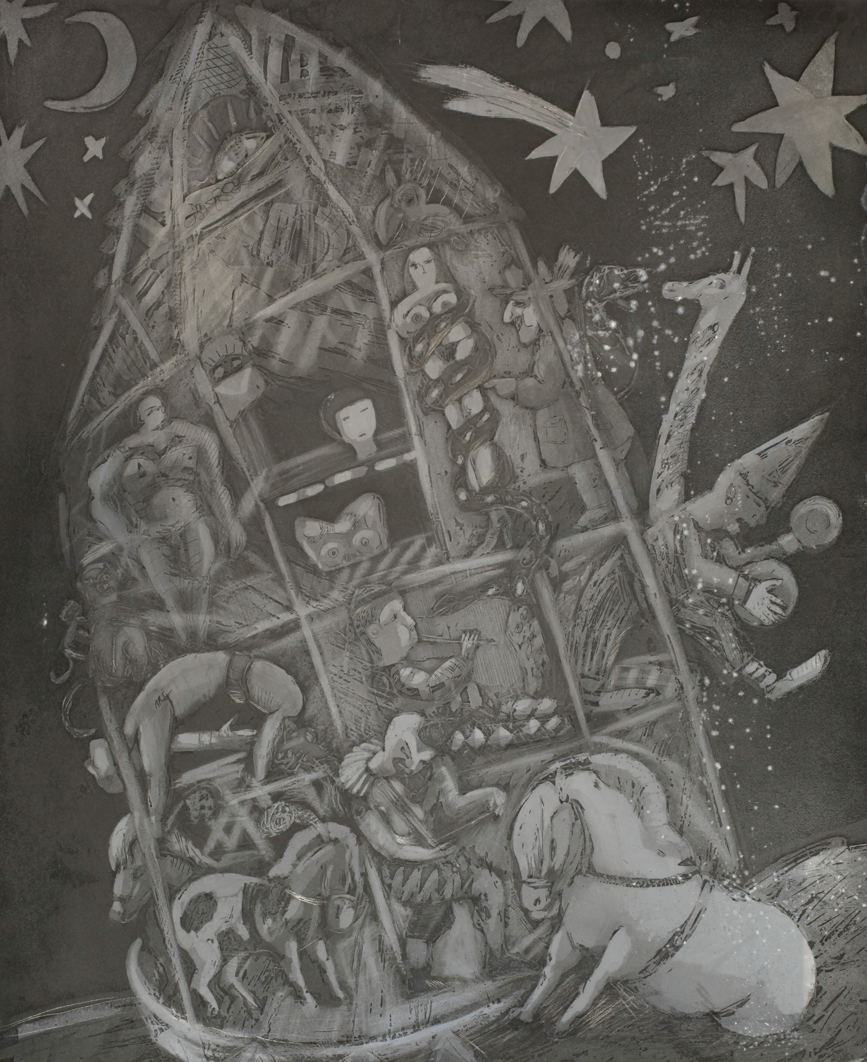 Thea Kowař , Auf zu neuen Welten, Radierplatte