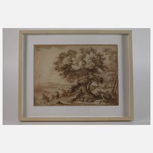 Blick in die Landschaft mit großem Baum