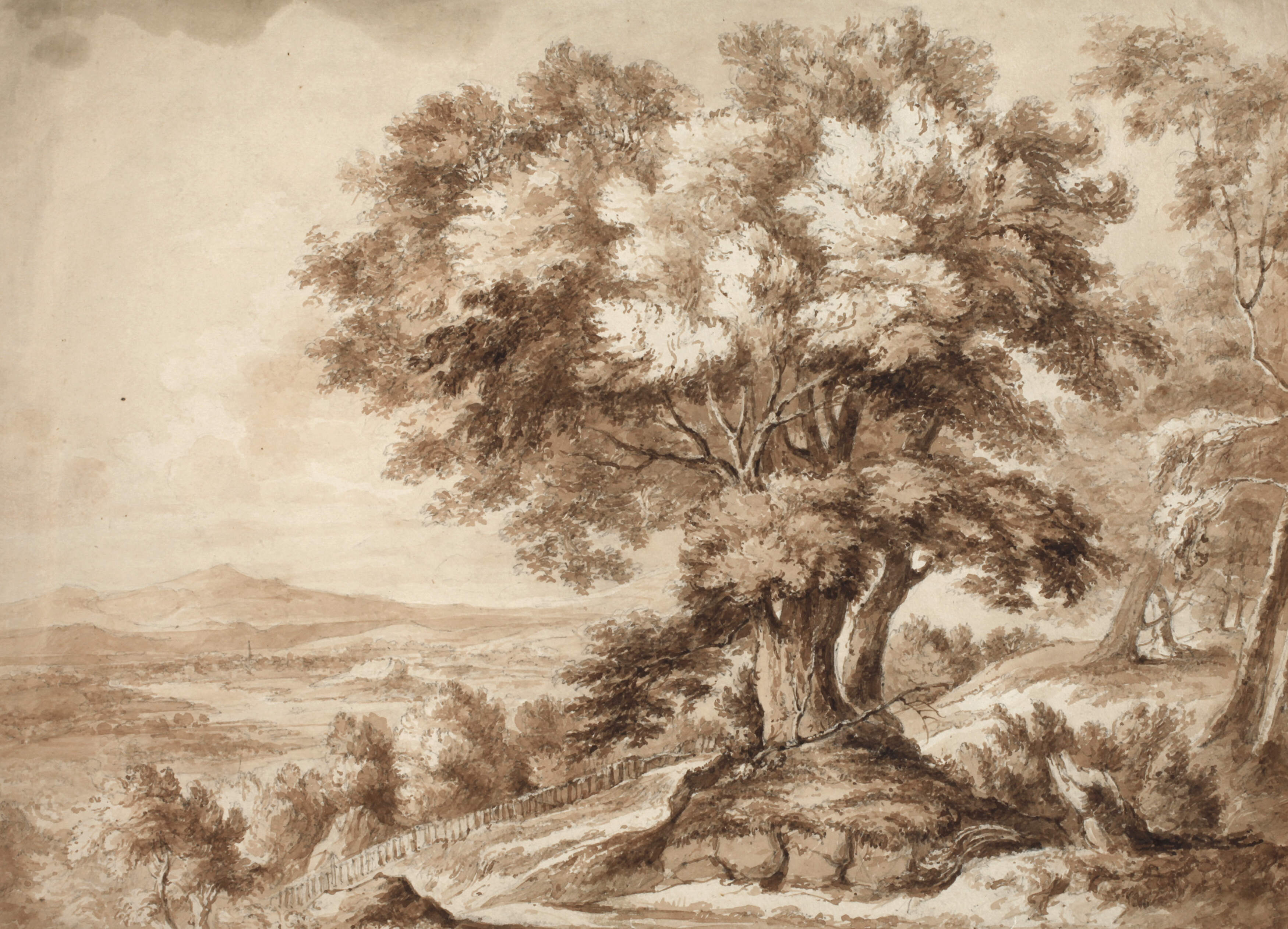 Blick in die Landschaft mit großem Baum