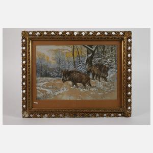 Eduard Heller, Wildschweine im Winterwald