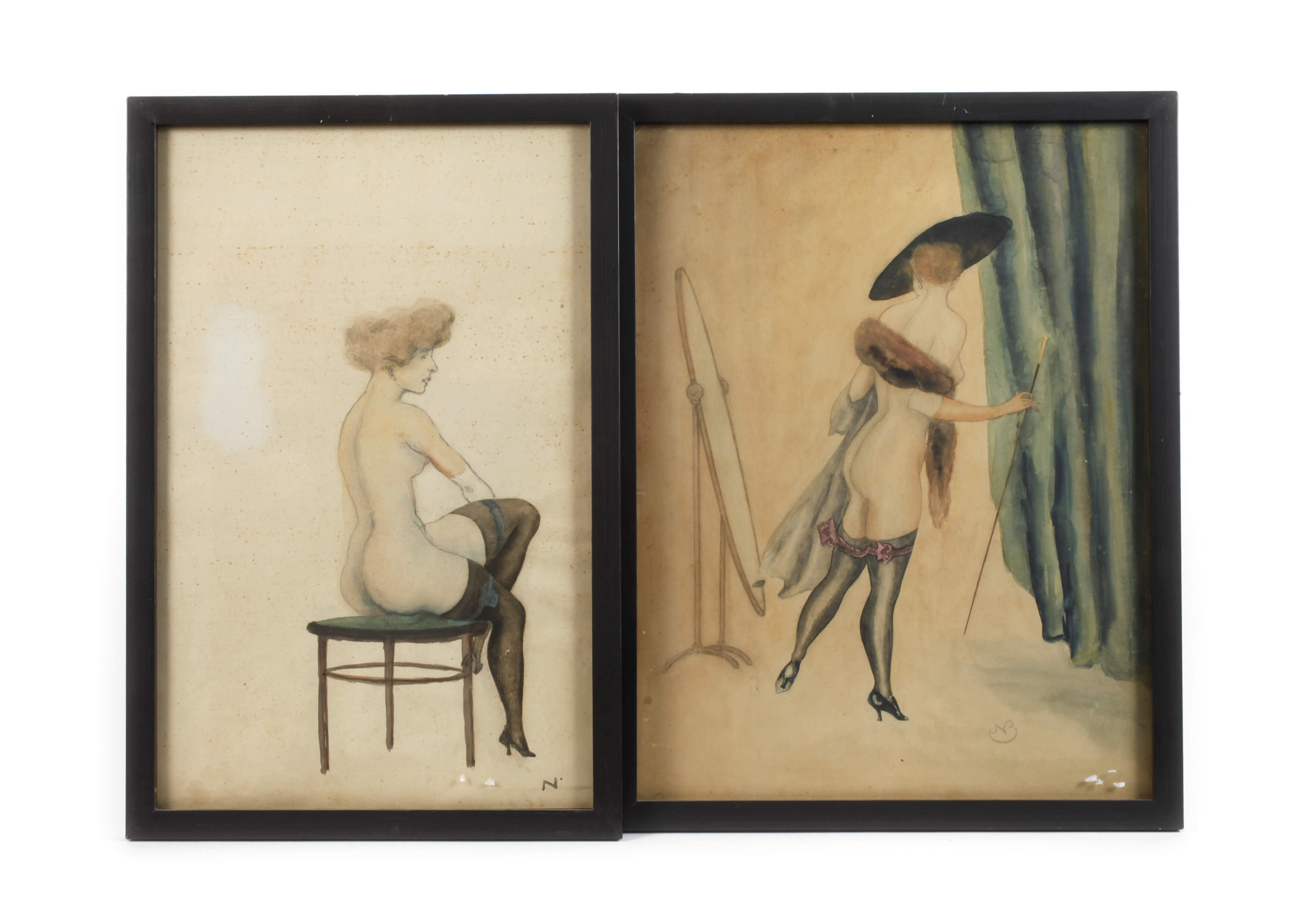 Bill Nagel, Zwei Aquarelle mit Akten