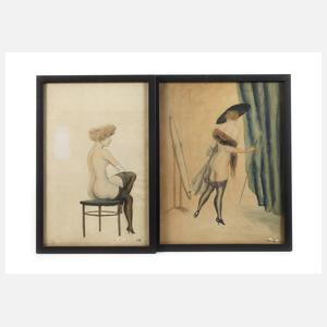 Bill Nagel, Zwei Aquarelle mit Akten