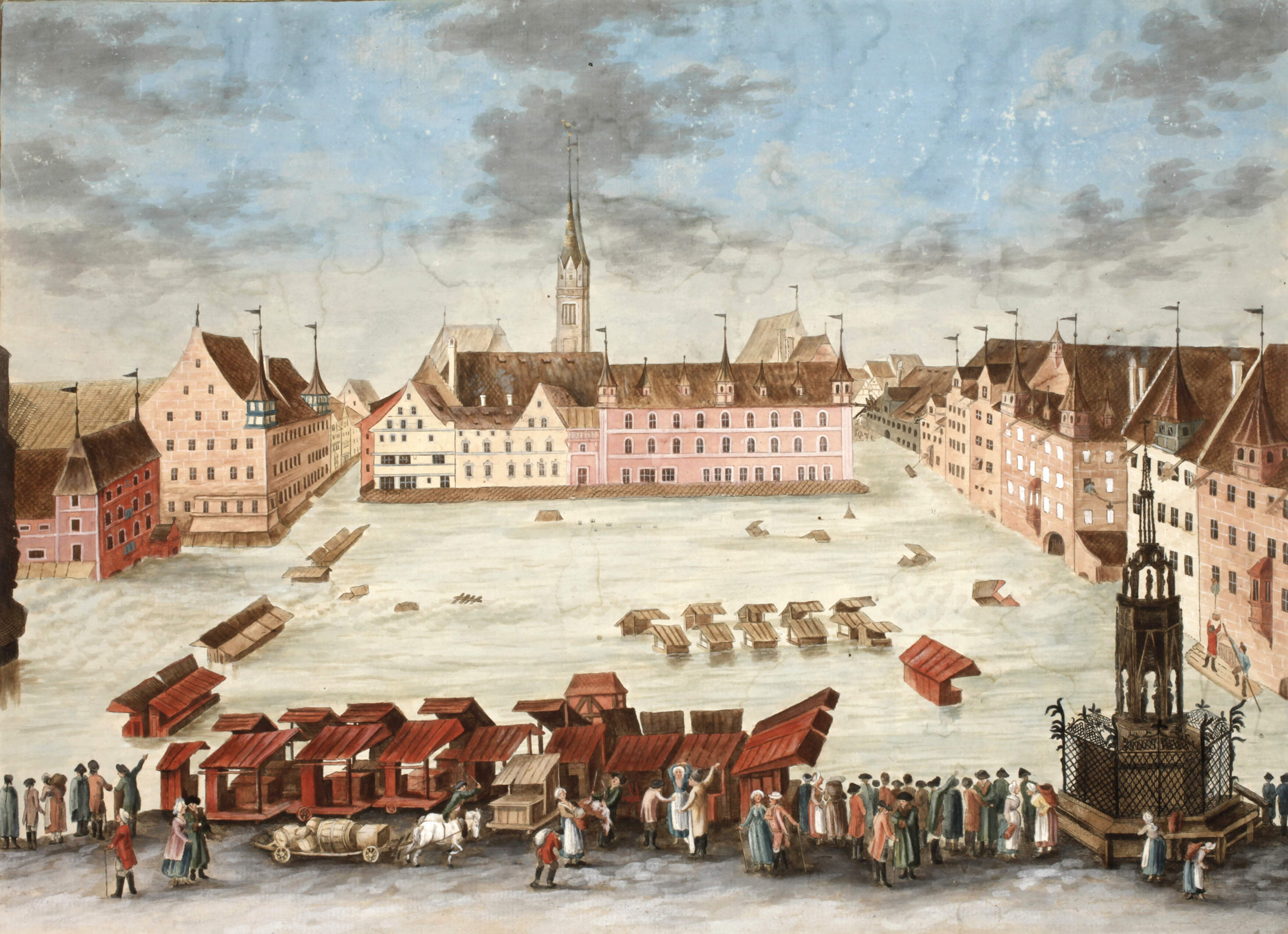 Der überflutete Hauptmarkt von Nürnberg, 1784