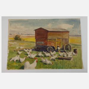 Alfred Tröger, Hühner auf der Wiese