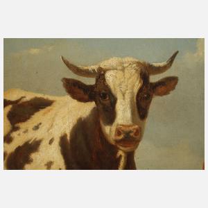 Leopold de Cauwer, Hirtin mit Schafen und Kühen