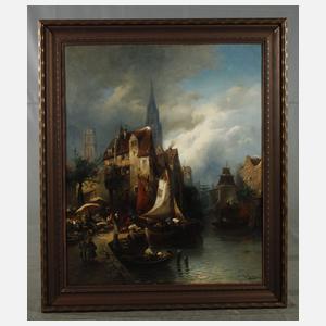 Heinrich Hiller, Stadthafen in romantischer Stadtkulisse