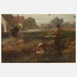 Henry Martin, attr., Mädchen an der Flussmühle
