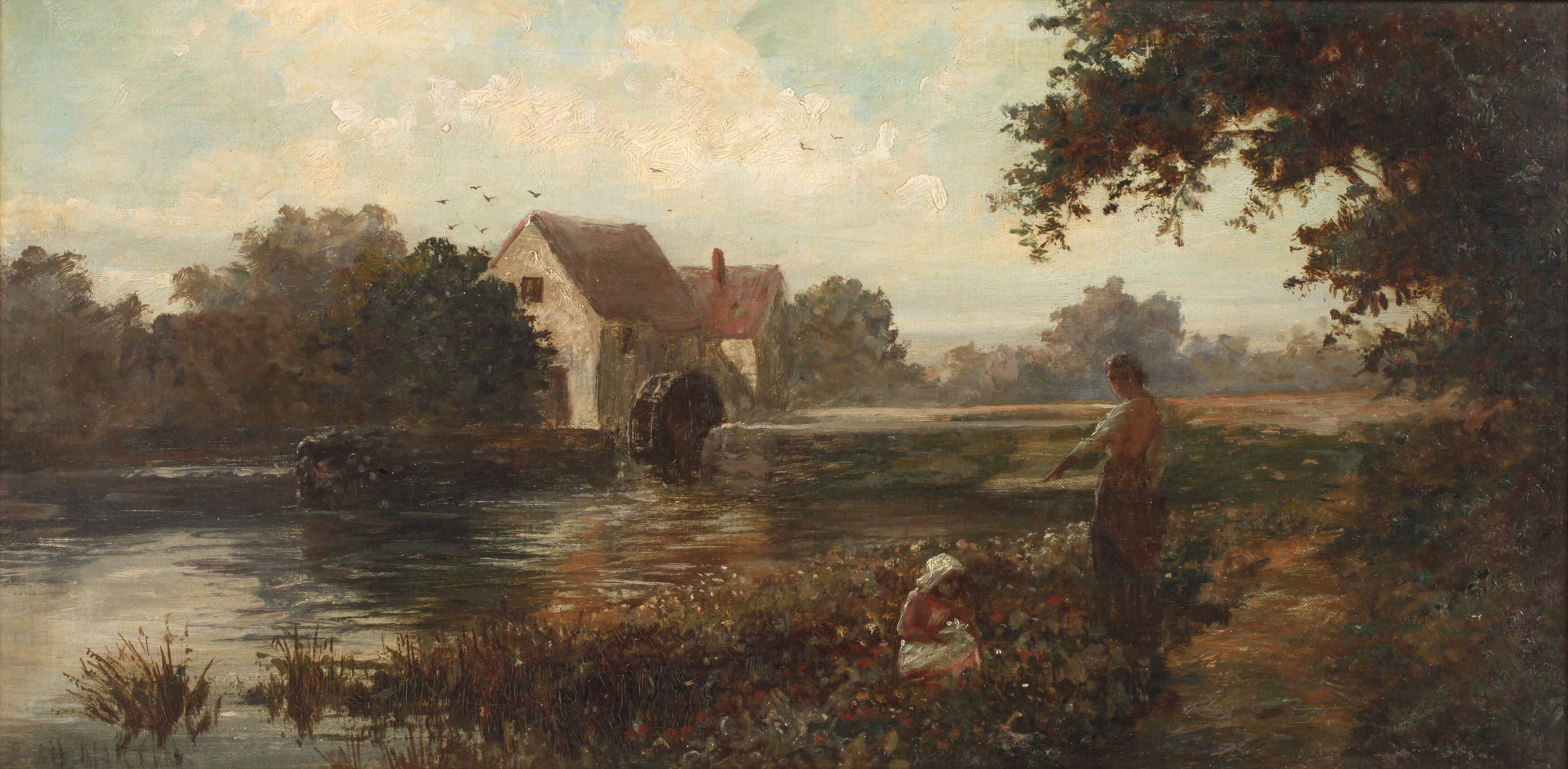 Henry Martin, attr., Mädchen an der Flussmühle