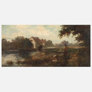 Henry Martin, attr., Mädchen an der Flussmühle