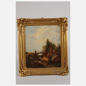 Schuhmann, Mutter und Kind Schafe treibend