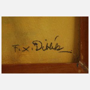 František Xaver Diblík, Stillleben mit Äpfeln auf gelbem Tuch