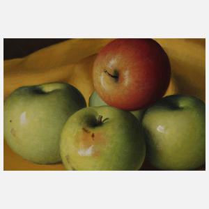 František Xaver Diblík, Stillleben mit Äpfeln auf gelbem Tuch