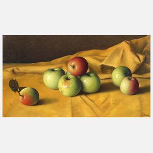 František Xaver Diblík, Stillleben mit Äpfeln auf gelbem Tuch