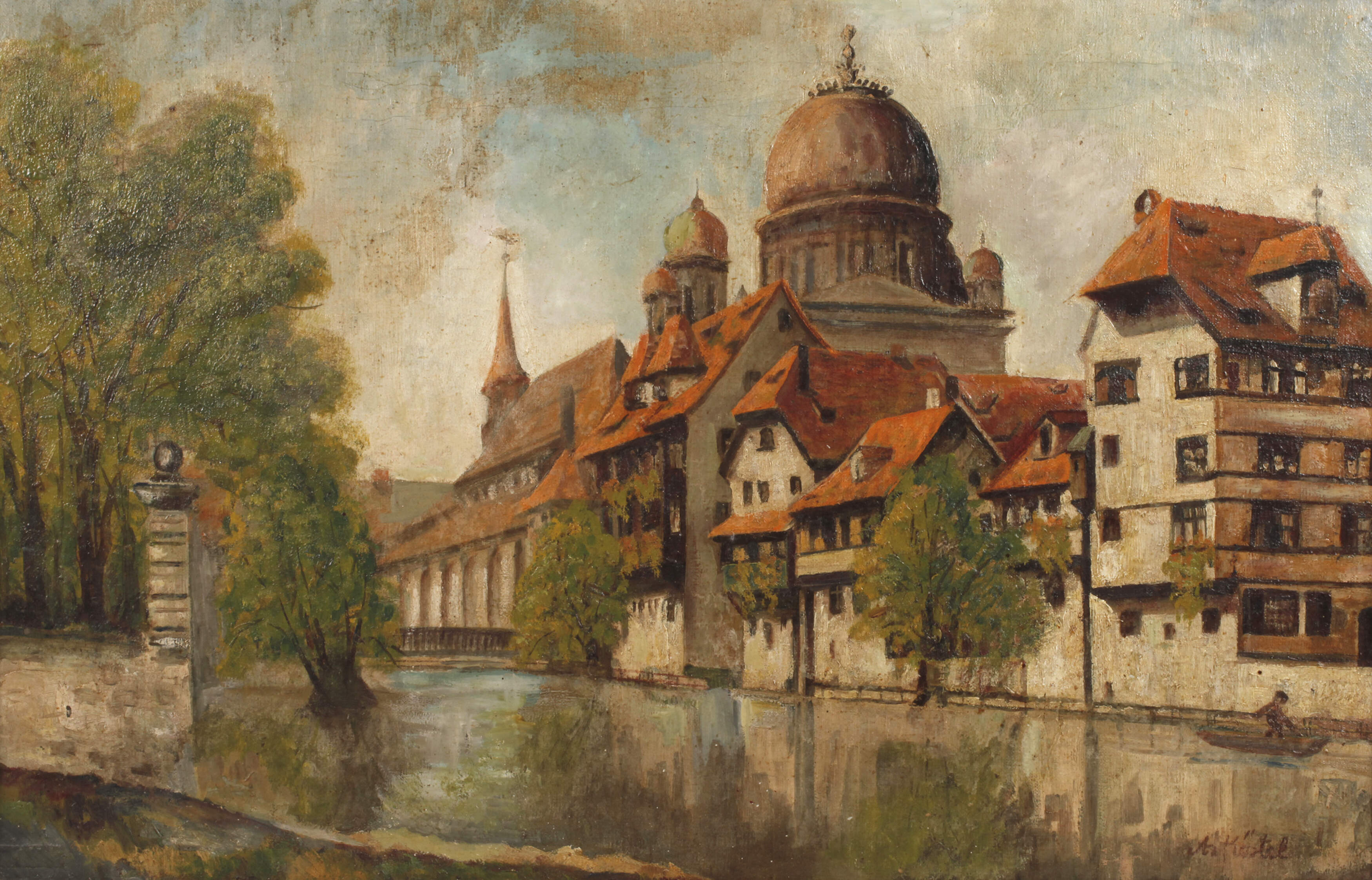 A. Köstel, Pegnitz mit Synagoge in Nürnberg