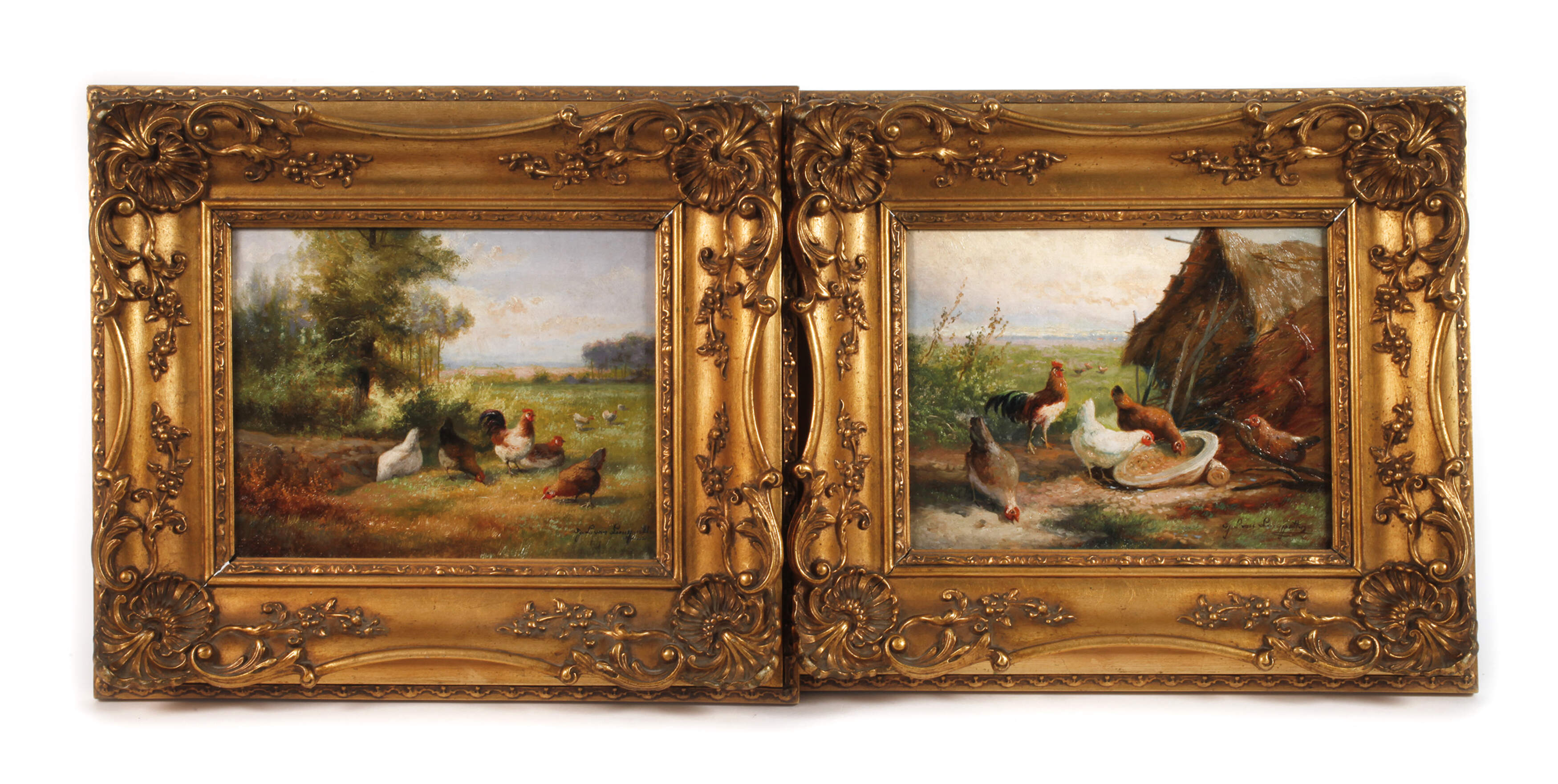 Jef Louis van Leemputten, attr., Paar Hühnerbilder