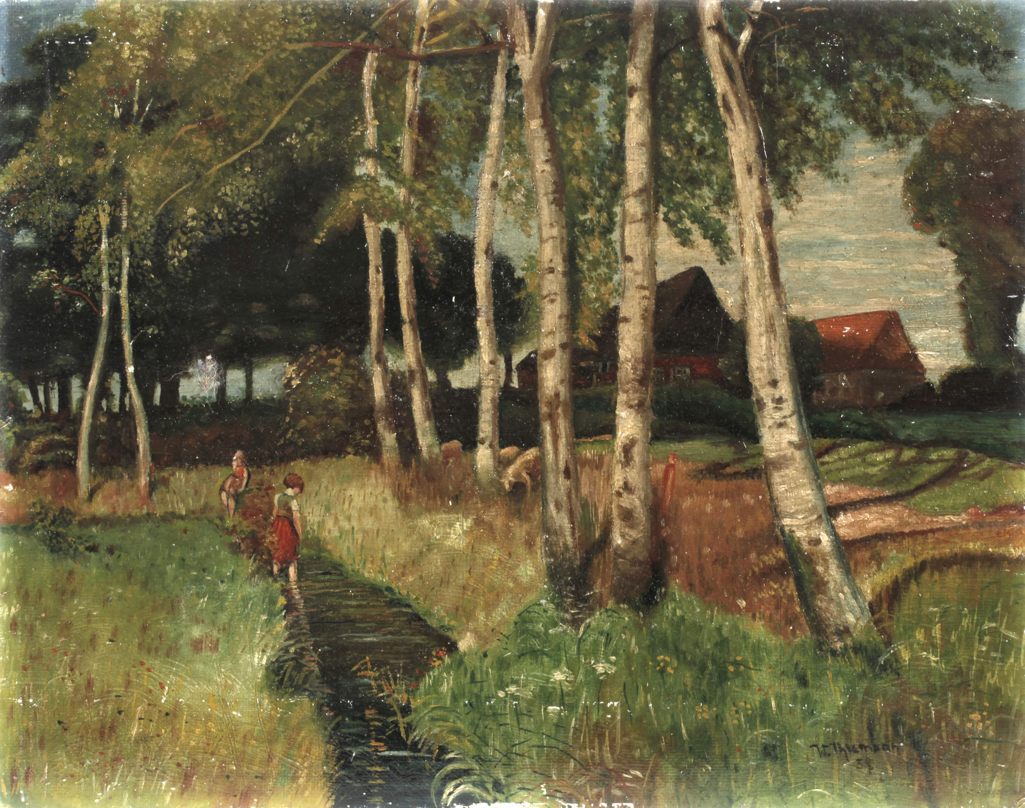 W. Thumann, Kinder am Moorgraben in Worpswede