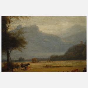 Idyllische Sommerlandschaft mit Viehhirtin