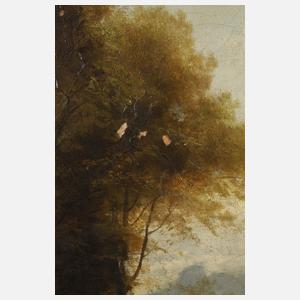 Idyllische Sommerlandschaft mit Viehhirtin