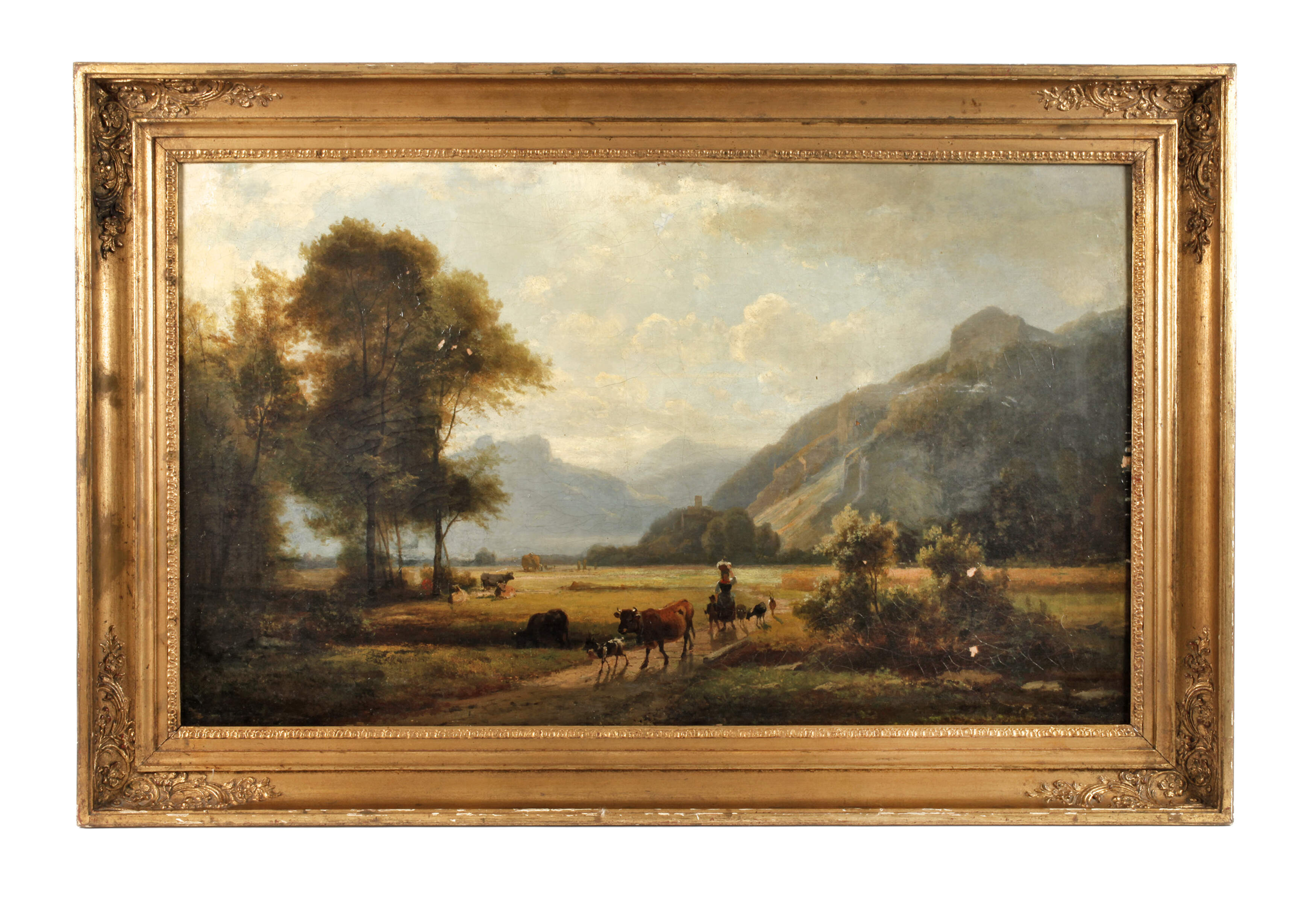 Idyllische Sommerlandschaft mit Viehhirtin