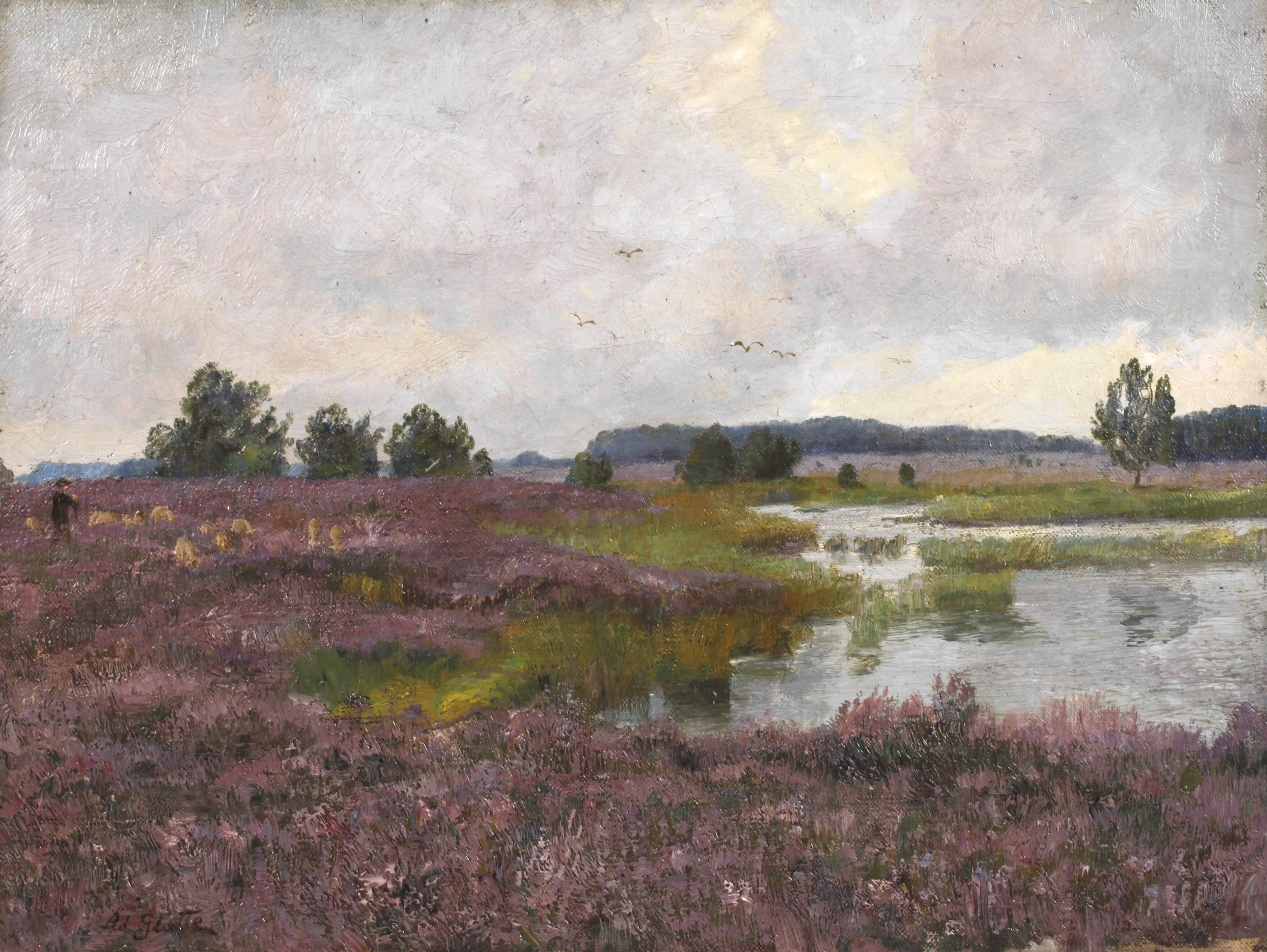 Adolf Glatte, Moorlandschaft mit blühender Heide