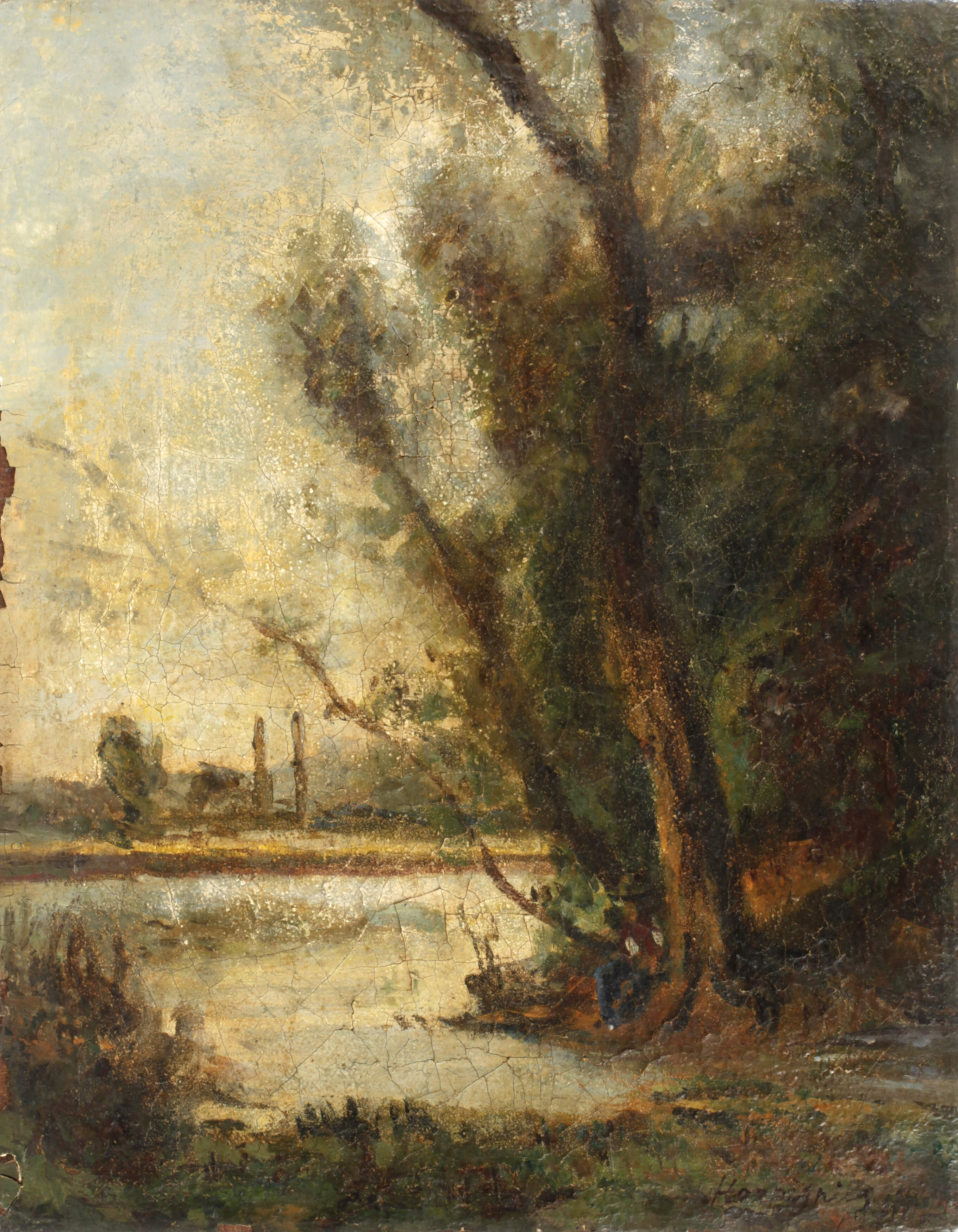 Henri Joseph Harpignies, attr., Flusslandschaft