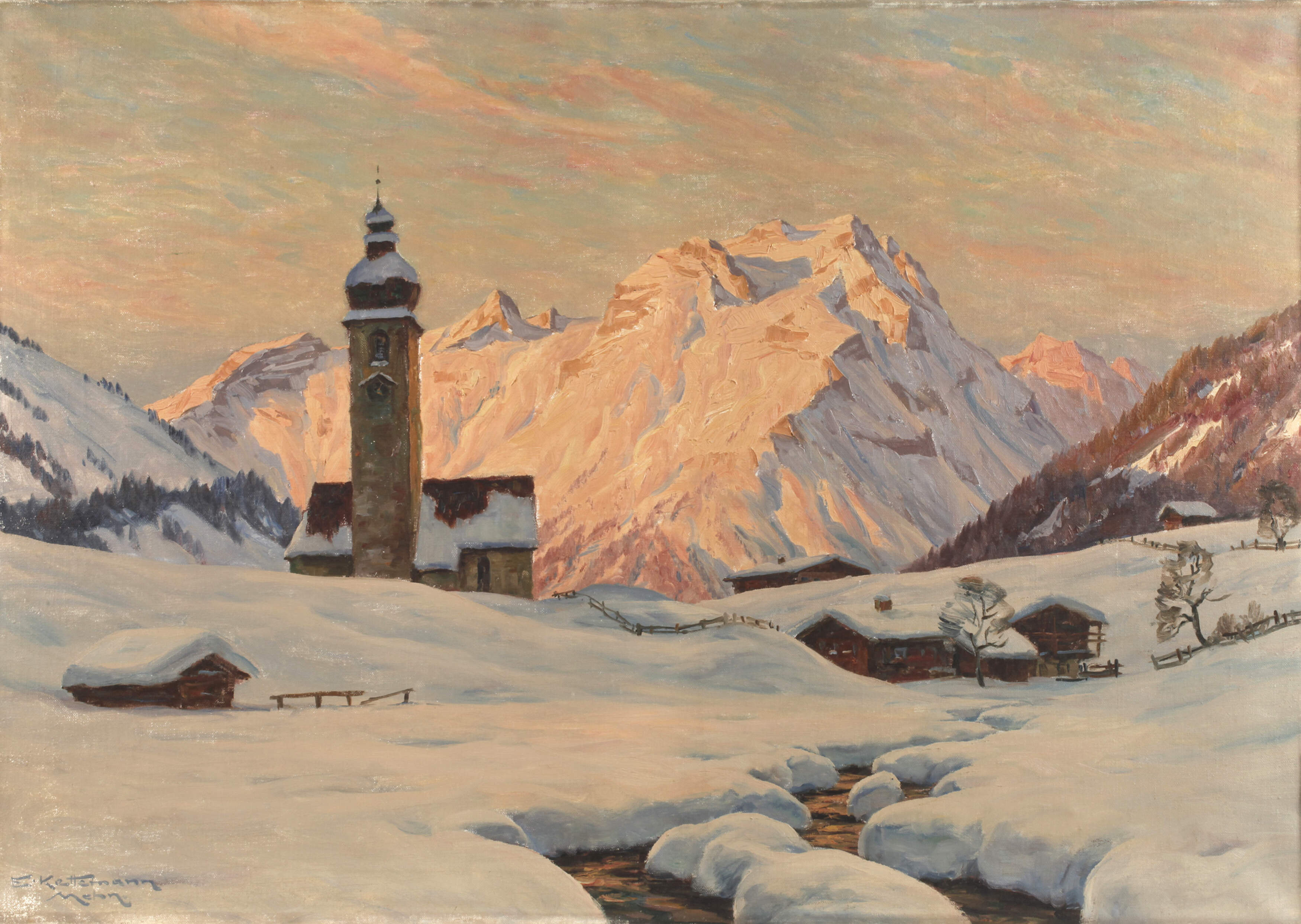 Erwin Kettemann, "Winterabend in Lech"
