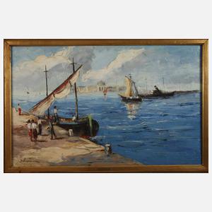 Georges Lapchine, Fischerboote vor Stadtkulisse