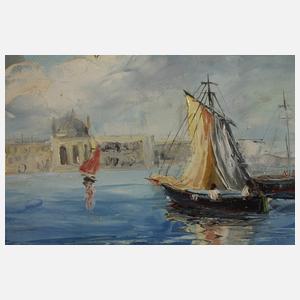 Georges Lapchine, Fischerboote vor Stadtkulisse