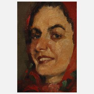 Dame mit rotem Kopftuch