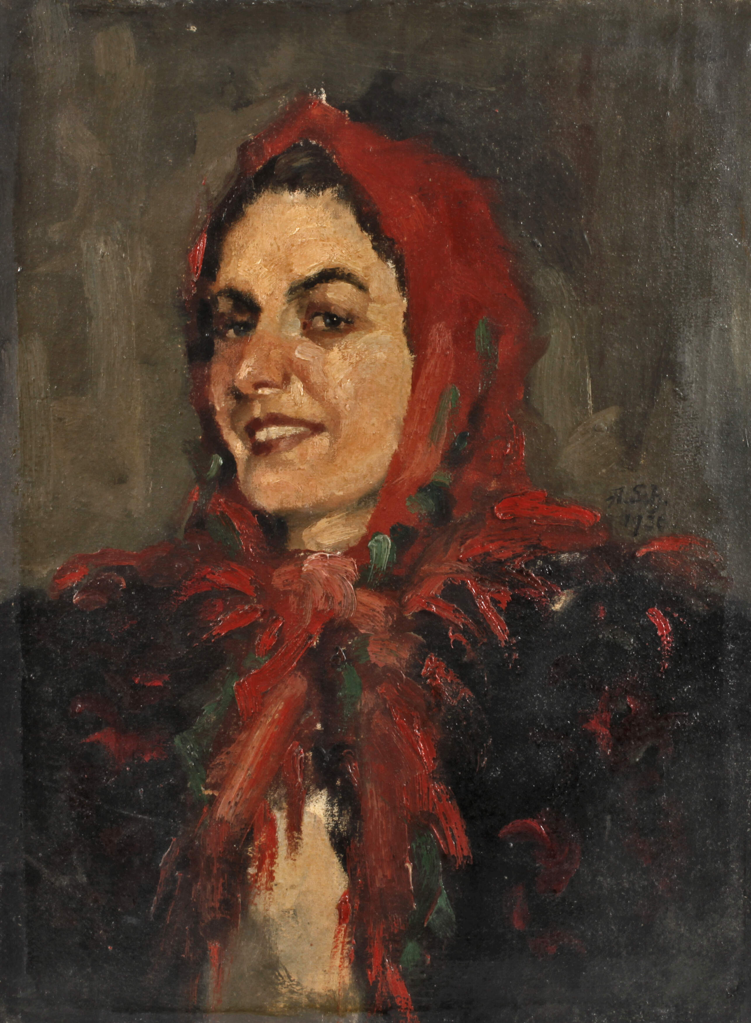 Dame mit rotem Kopftuch