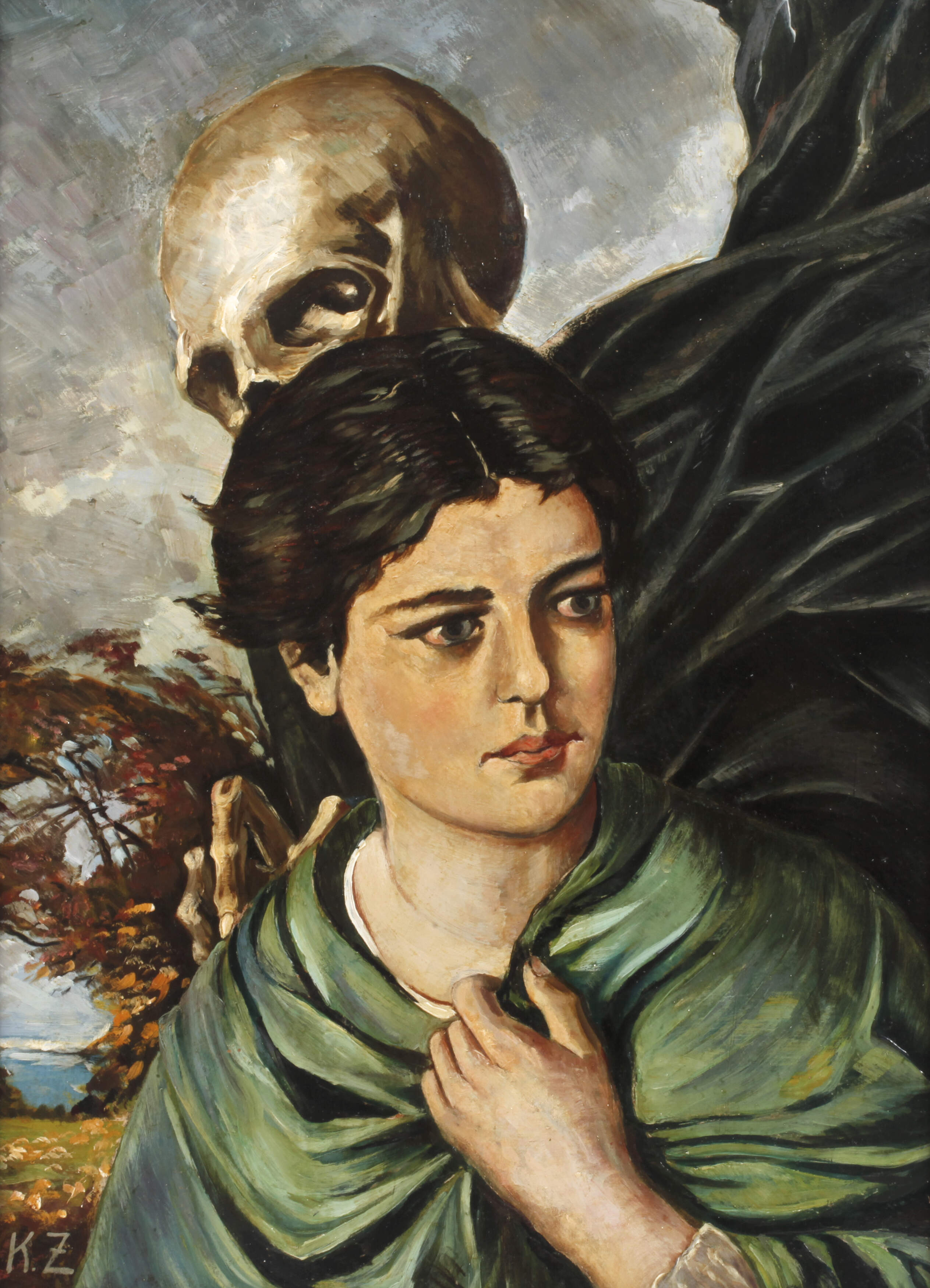 Symbolistische Darstellung von Mädchen und Tod