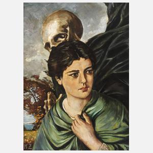 Symbolistische Darstellung von Mädchen und Tod