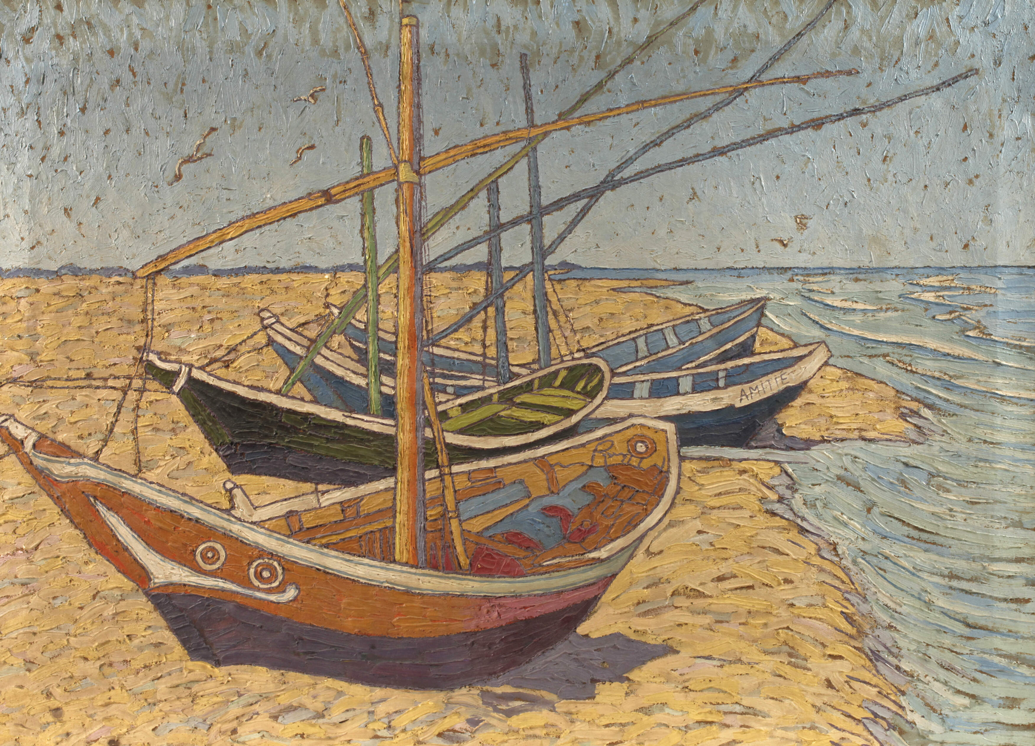 Fischerboote am Strand nach van Gogh