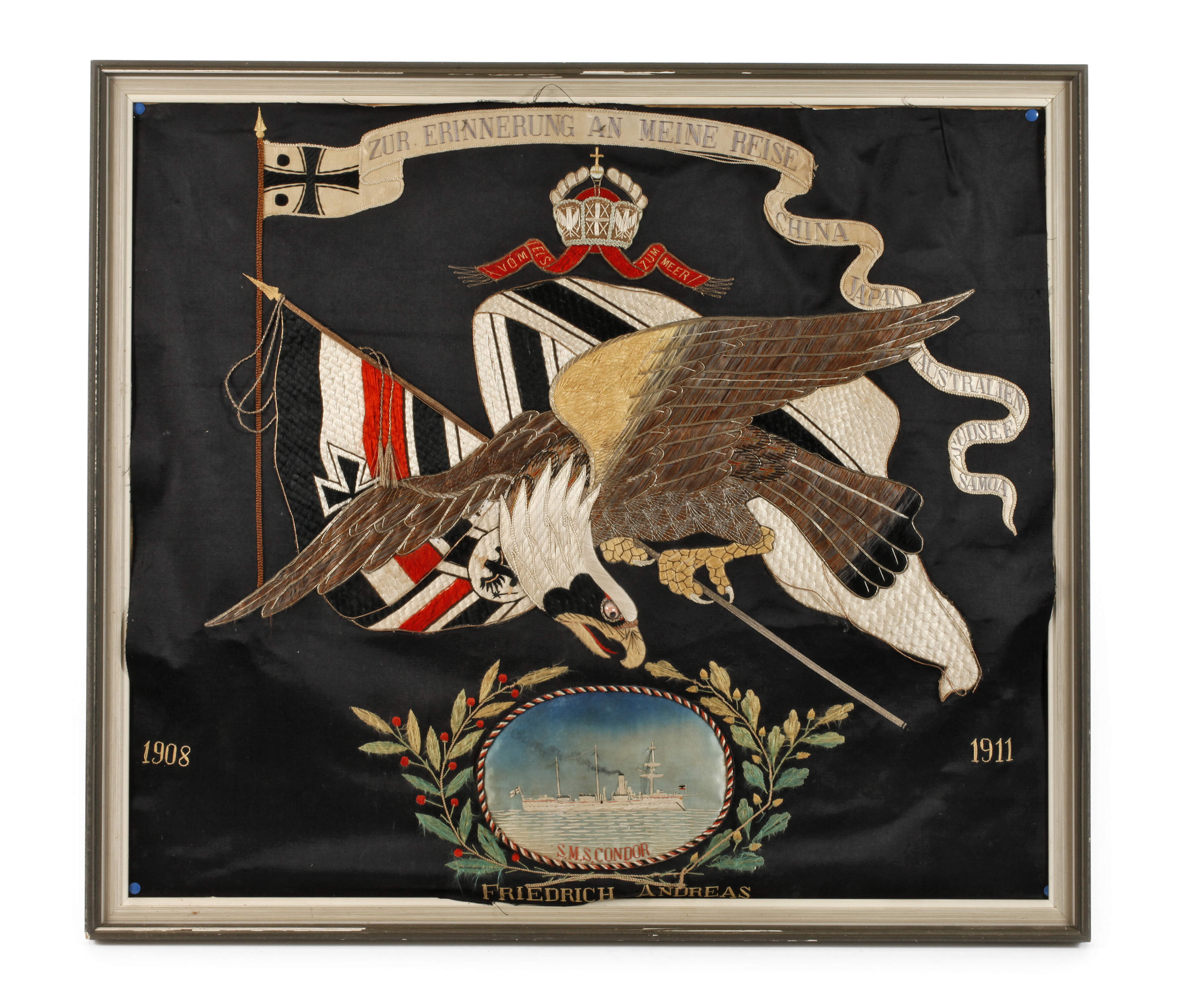 Seidenstickbild Kolonien