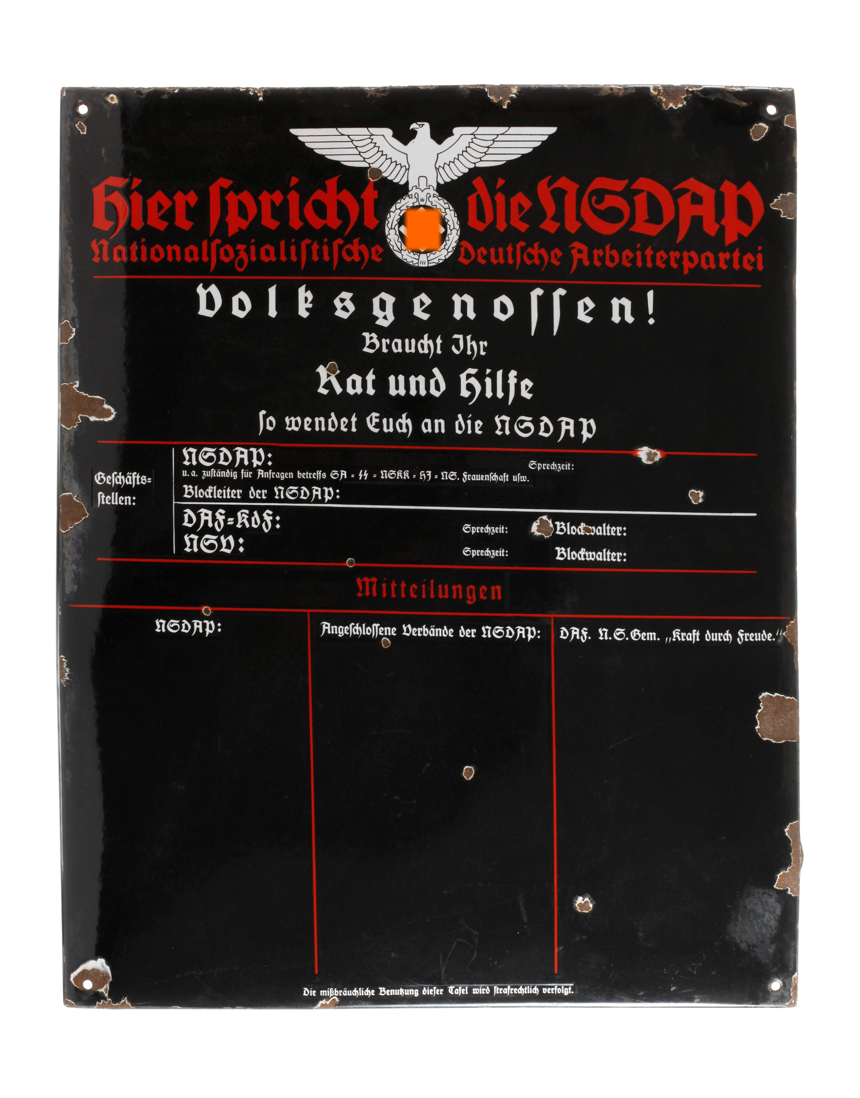 Emailleschild 3. Reich