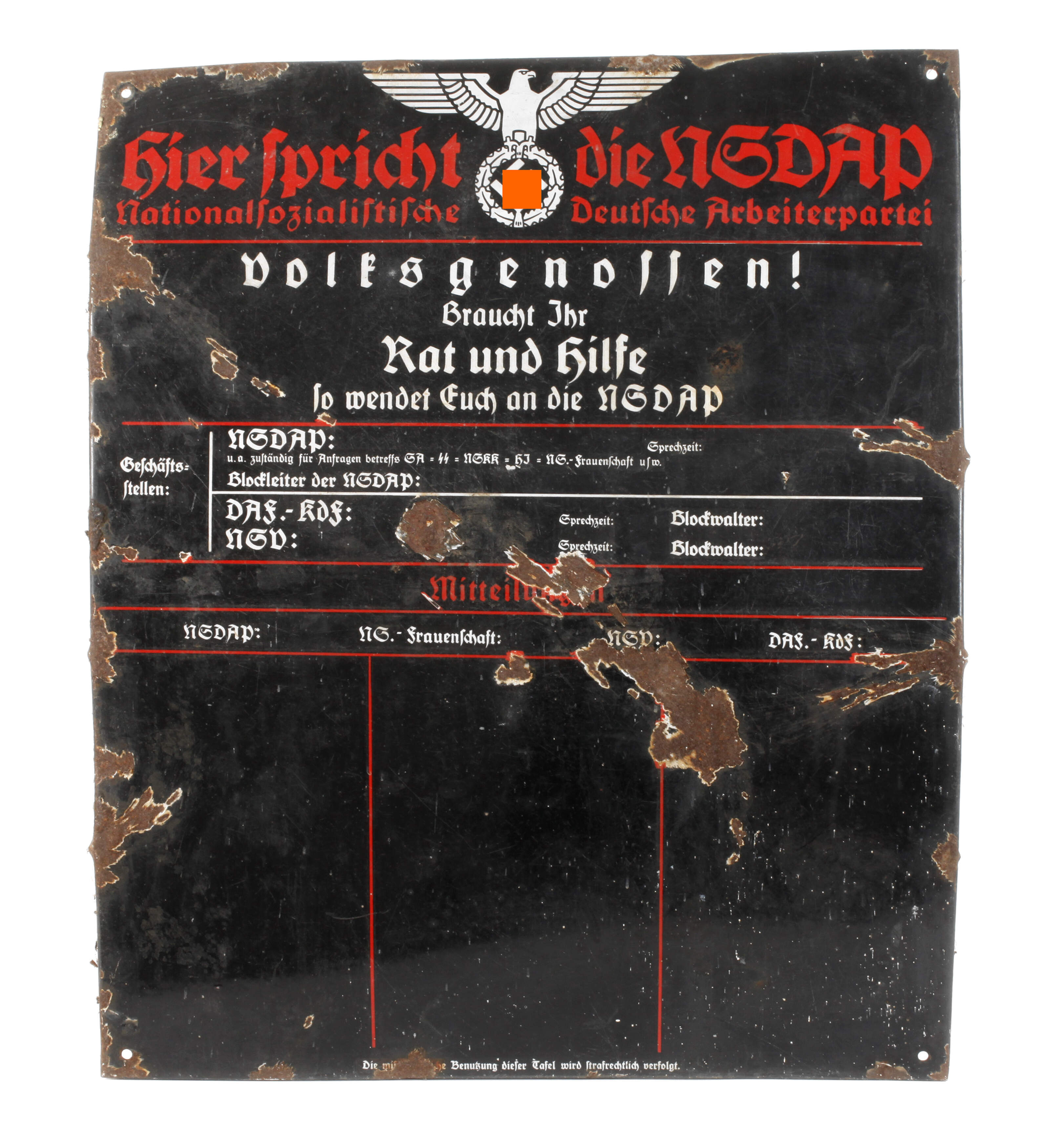 Emailleschild 3. Reich