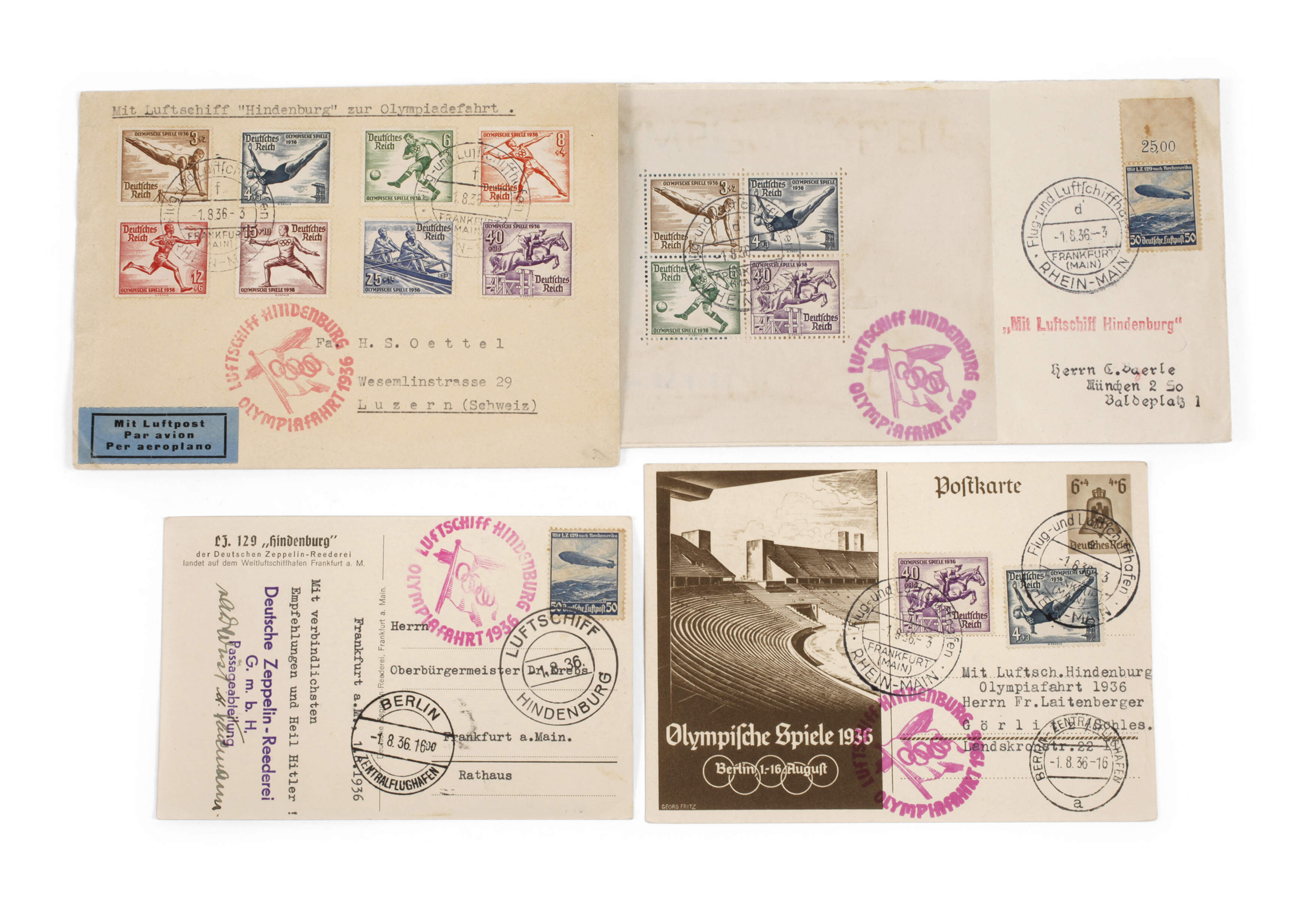 Vier Belege Luftschiff Hindenburg Olympiafahrt