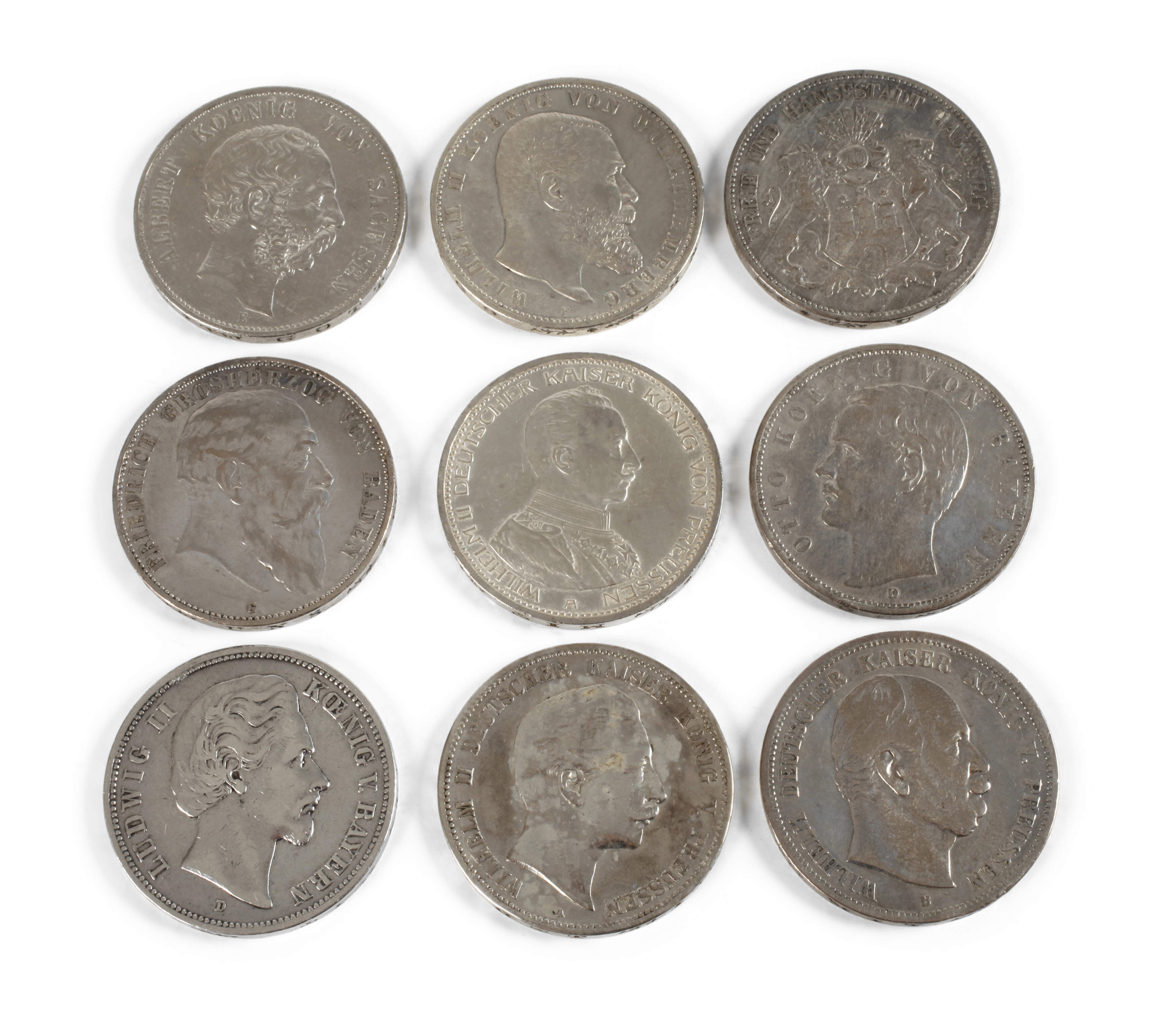 Konvolut 5 Mark Silbermünzen Kaiserreich