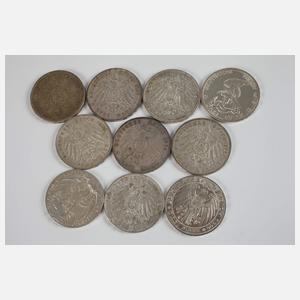 Konvolut 3 Mark Silbermünzen Kaiserreich