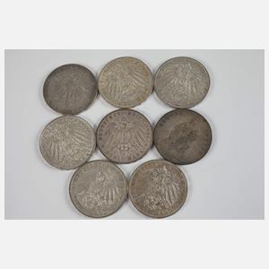 Konvolut 3 Mark Silbermünzen Kaiserreich