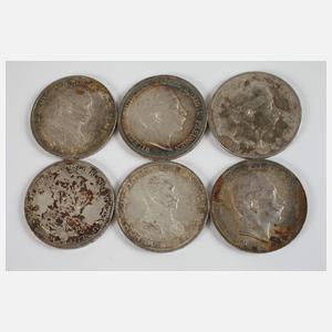 Konvolut 5 Mark Silbermünzen Kaiserreich